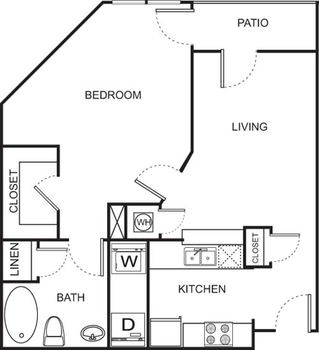 One Bedroom- 1643, 1661 Floorplan Image